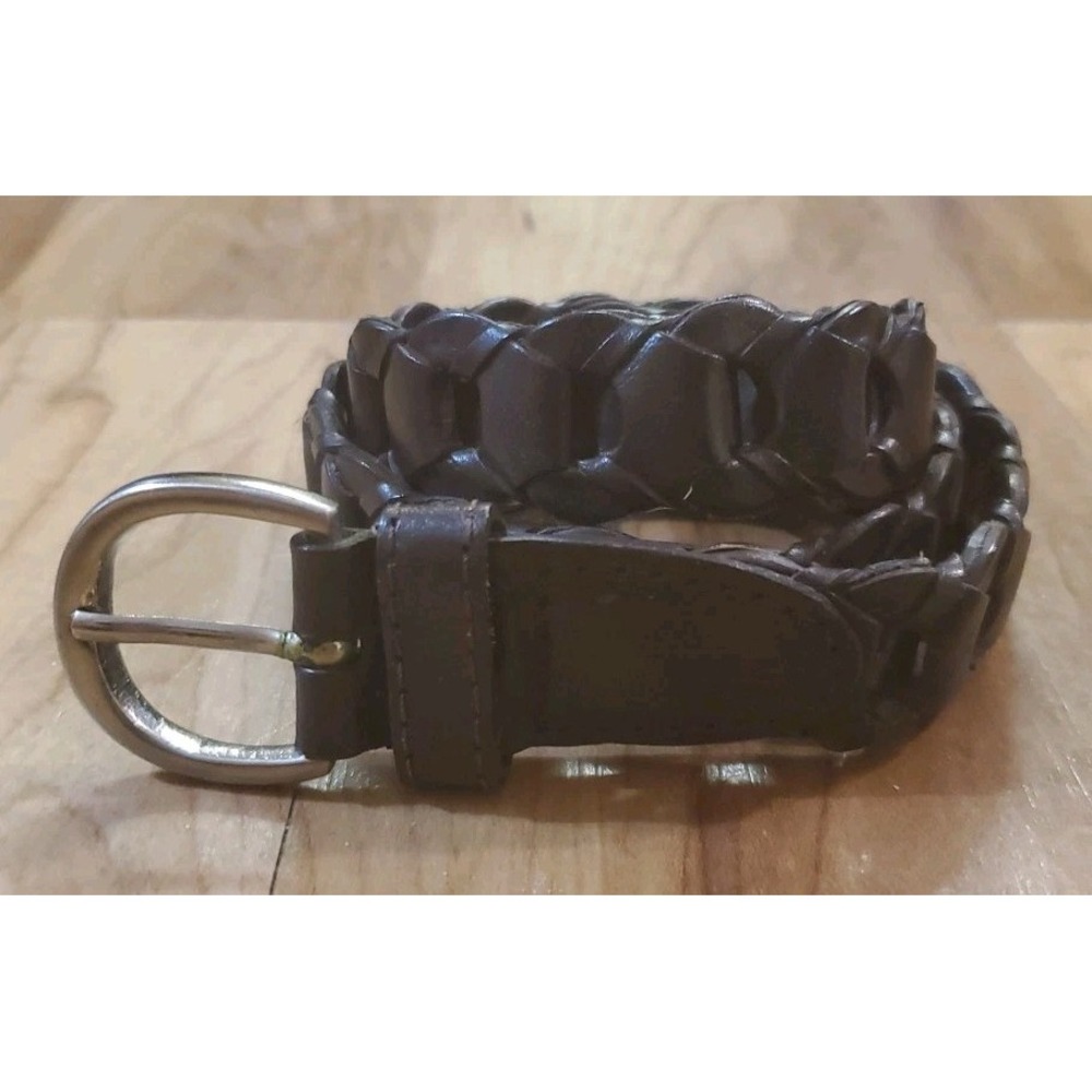 Vtg Capezio Dark Brown Leather Chain Link Belt Size M/L Interlocking Woven 37"